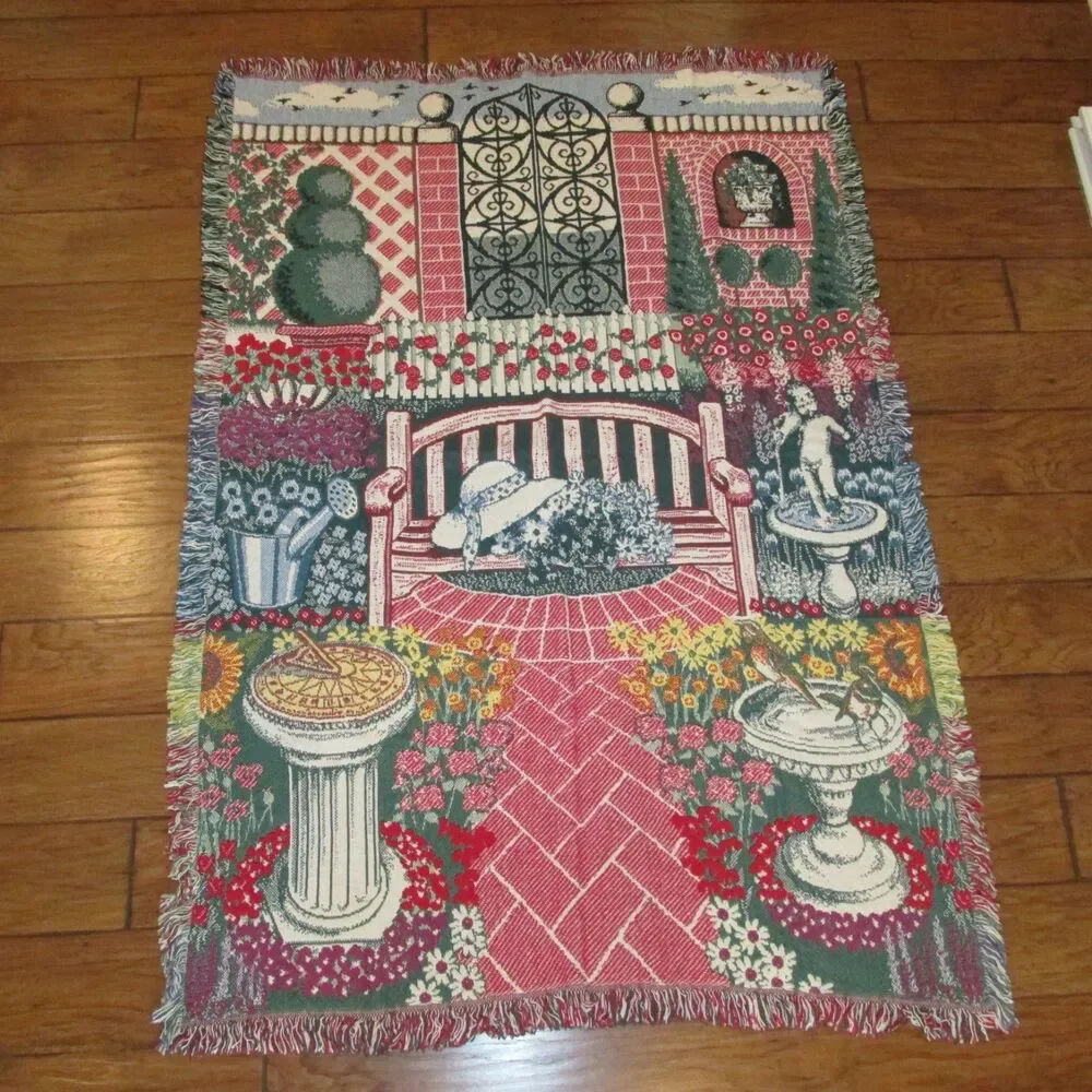 The Rug Barn 100% Cotton Enchanted Garden Throw Tapestry 46